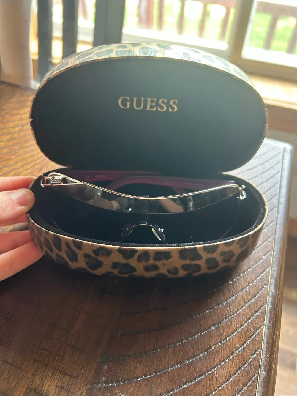 GUESS Blue and Purple Sunglasses with Original Cheetah Print Case